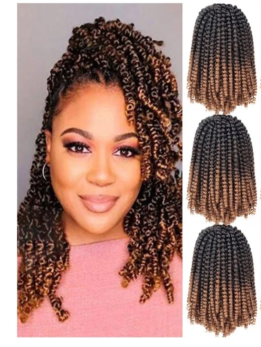 Spring Twist Synthetic Hair 8 Inch T1B3027 3 Packs Includes 8 Loc Cuffs Crochet
